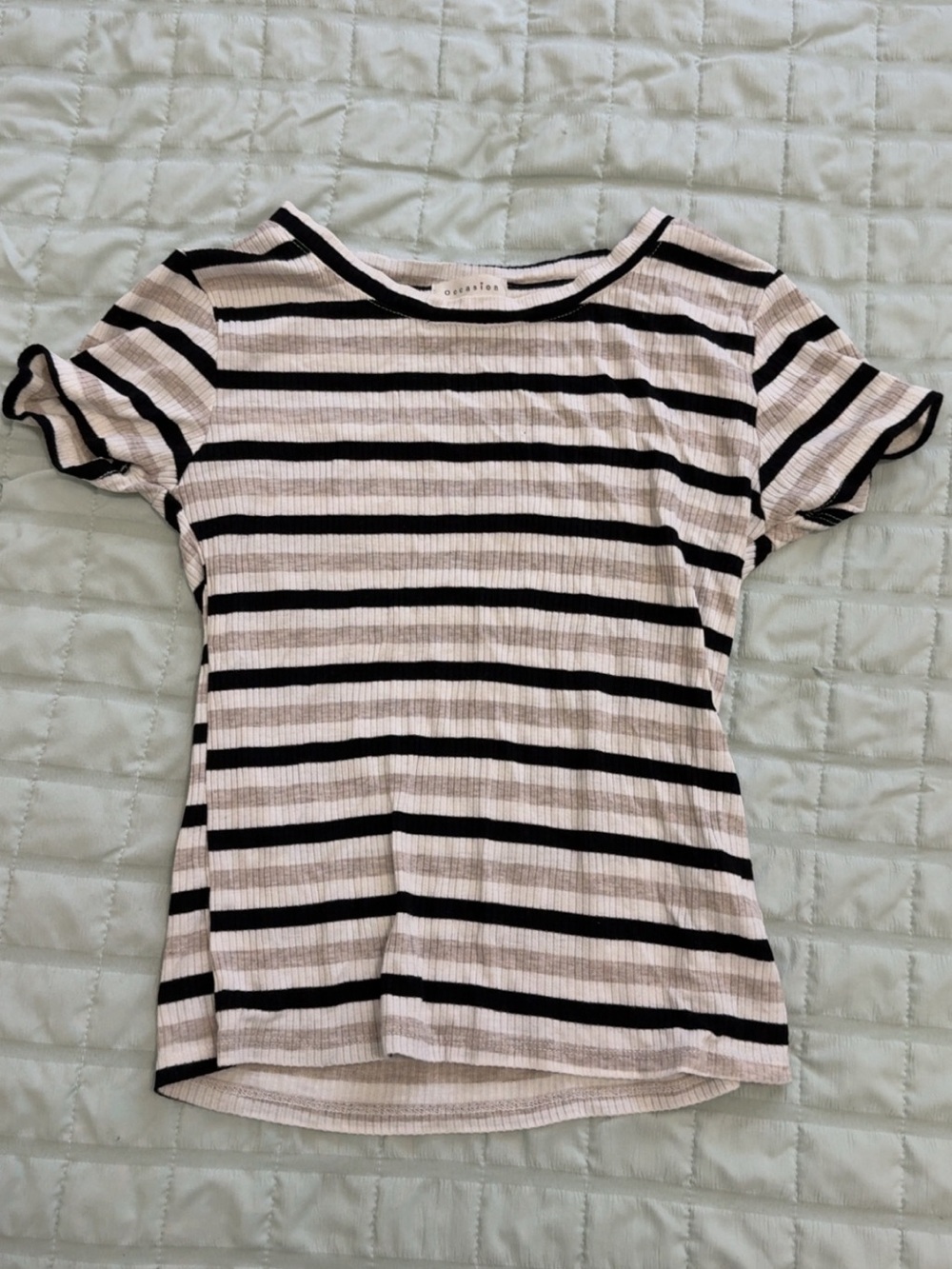 Occasion Black & White Striped Ribbed Crop Top